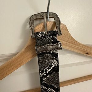Snakeskin Pattern Belt with Silver Buckle